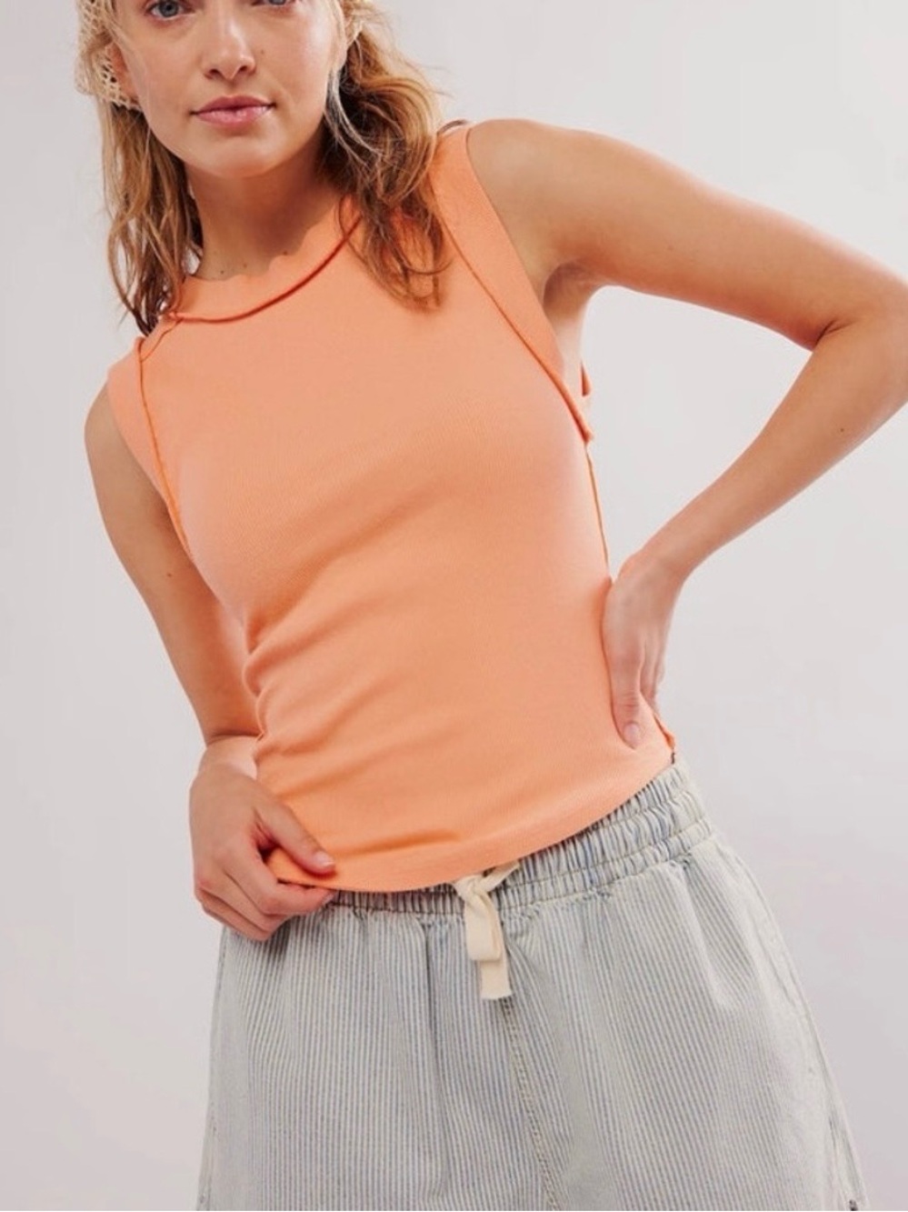 Free People Kate Rib Stretch Cotton Tank Top